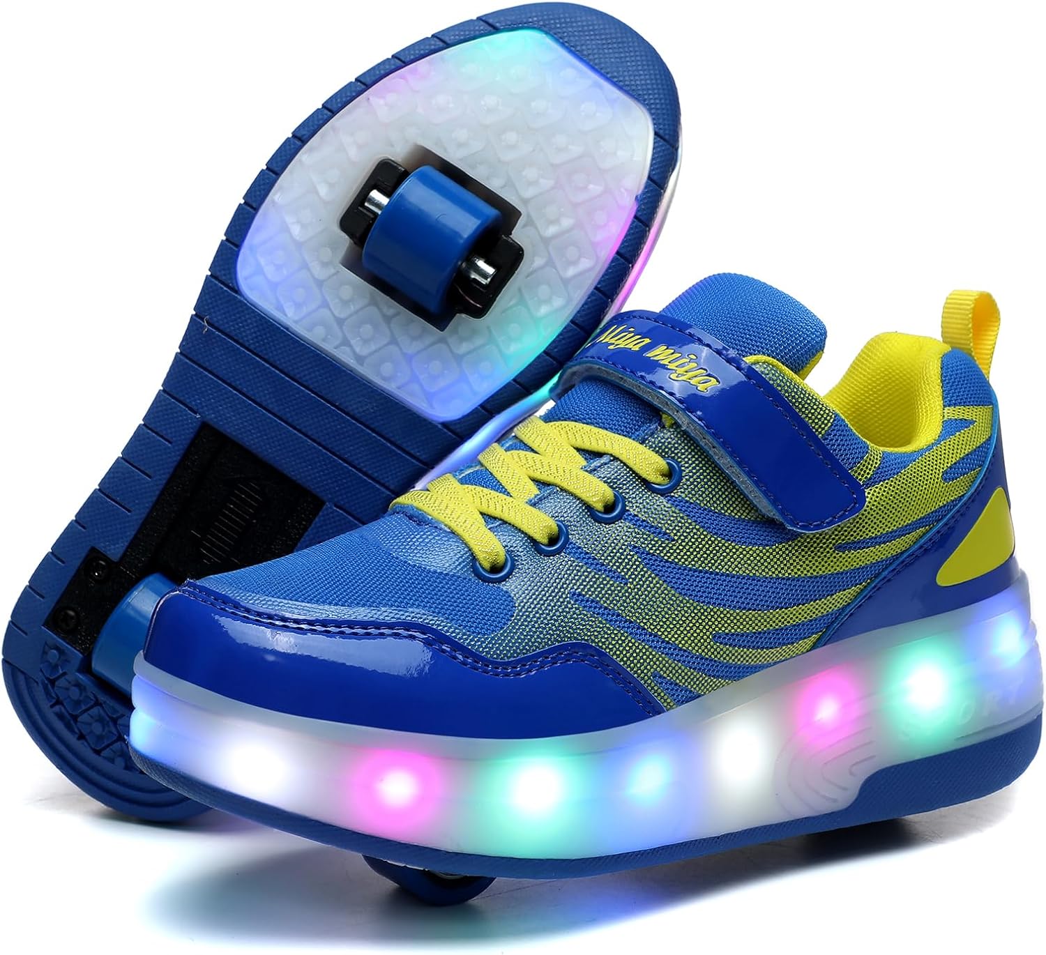 Wooowyet LED Roller Skate Shoes for Kids Boys Girls Light Up Fashion Sneakers Wheels Wheeled USB Rechargeable Hook&Loop