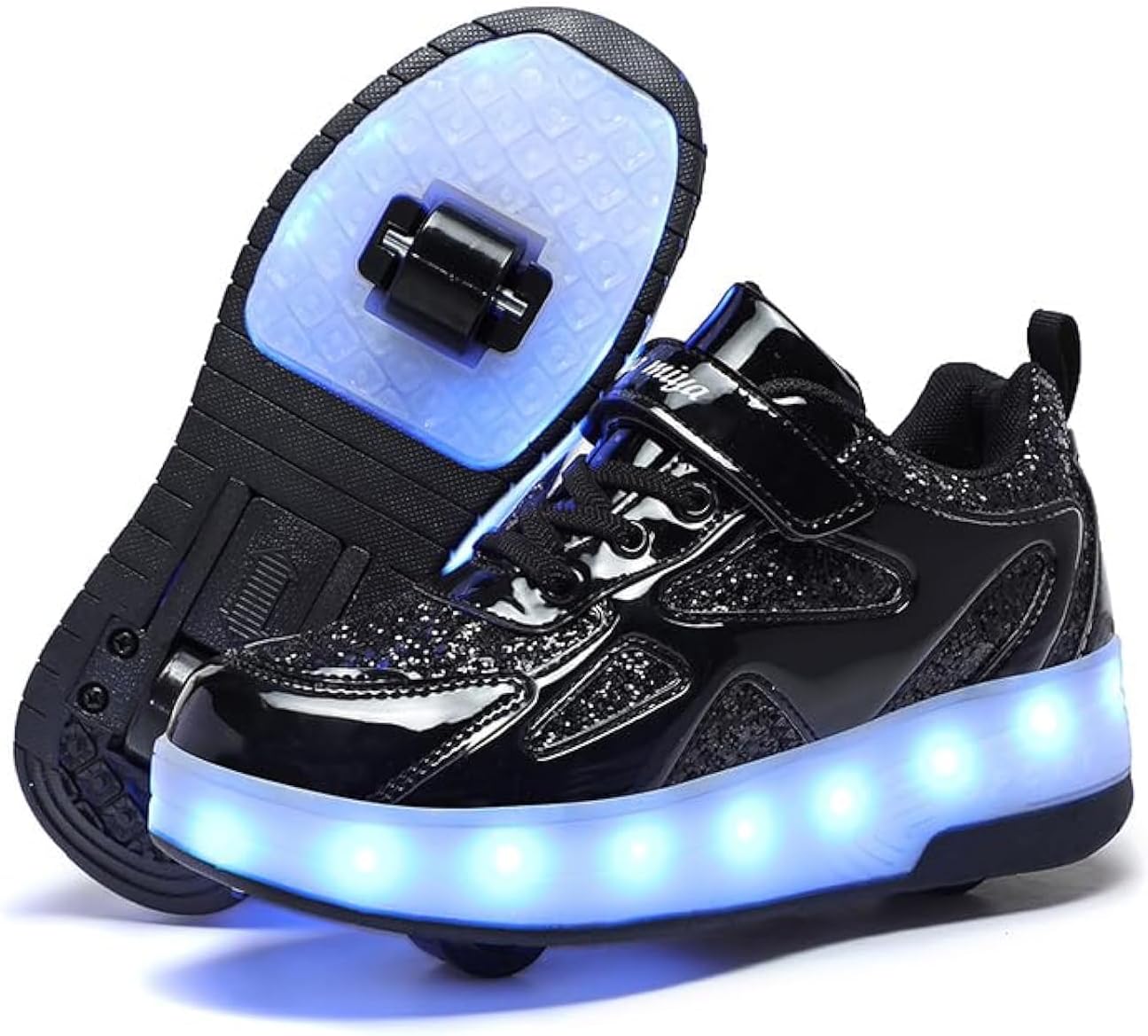 Wooowyet LED Roller Skate Shoes for Kids Boys Girls Light Up Fashion Sneakers Wheels Wheeled USB Rechargeable Hook&Loop