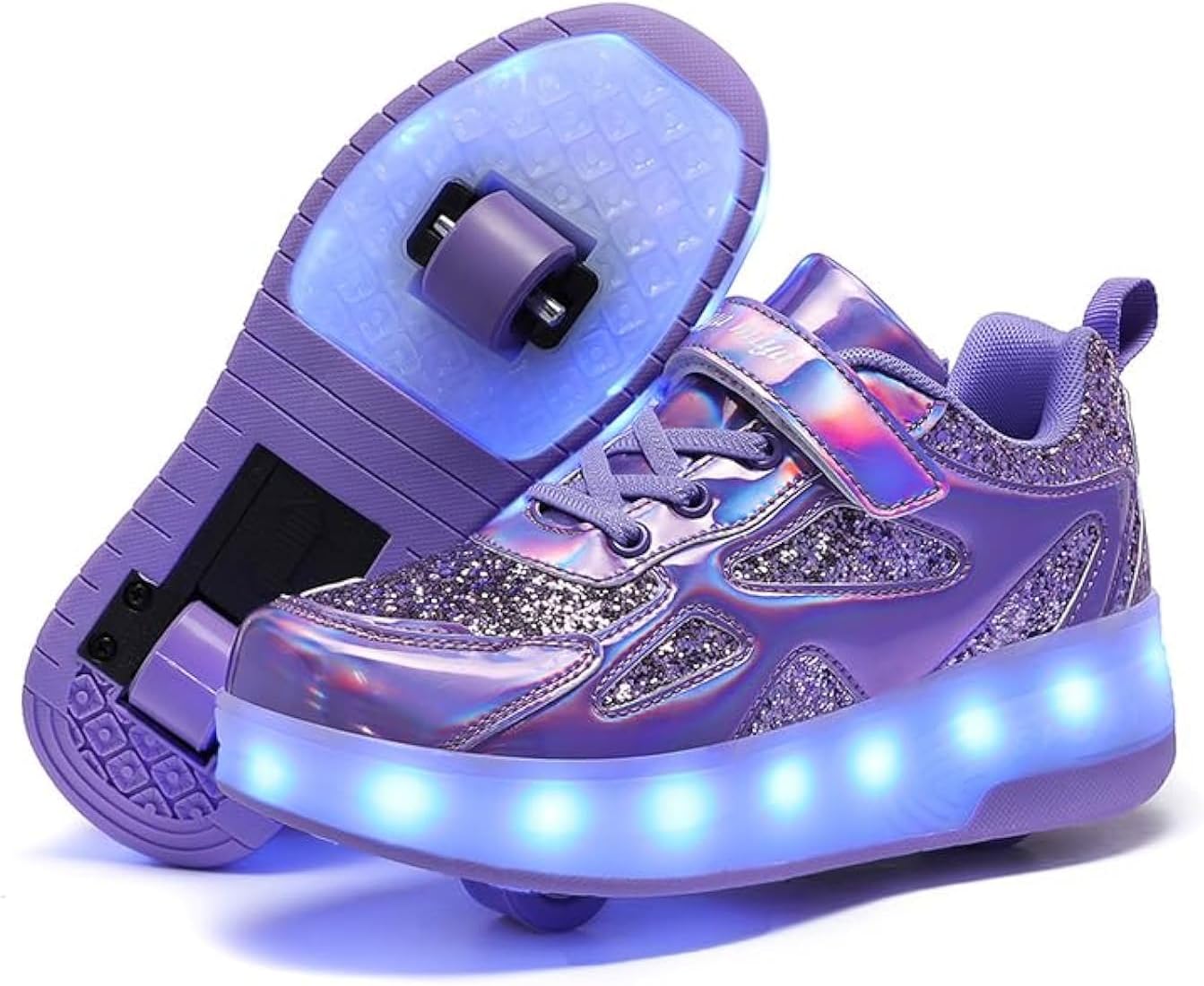 Wooowyet LED Roller Skate Shoes for Kids Boys Girls Light Up Fashion Sneakers Wheels Wheeled USB Rechargeable Hook&Loop