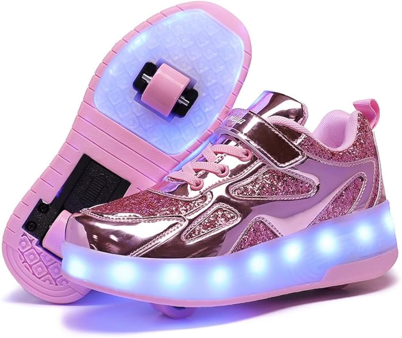 Wooowyet LED Roller Skate Shoes for Kids Boys Girls Light Up Fashion Sneakers Wheels Wheeled USB Rechargeable Hook&Loop