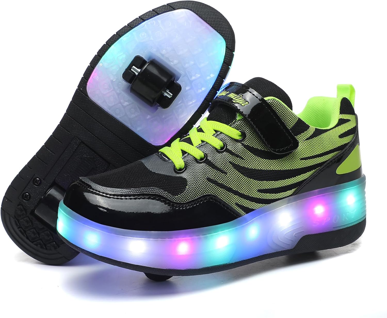 Wooowyet LED Roller Skate Shoes for Kids Boys Girls Light Up Fashion Sneakers Wheels Wheeled USB Rechargeable Hook&Loop