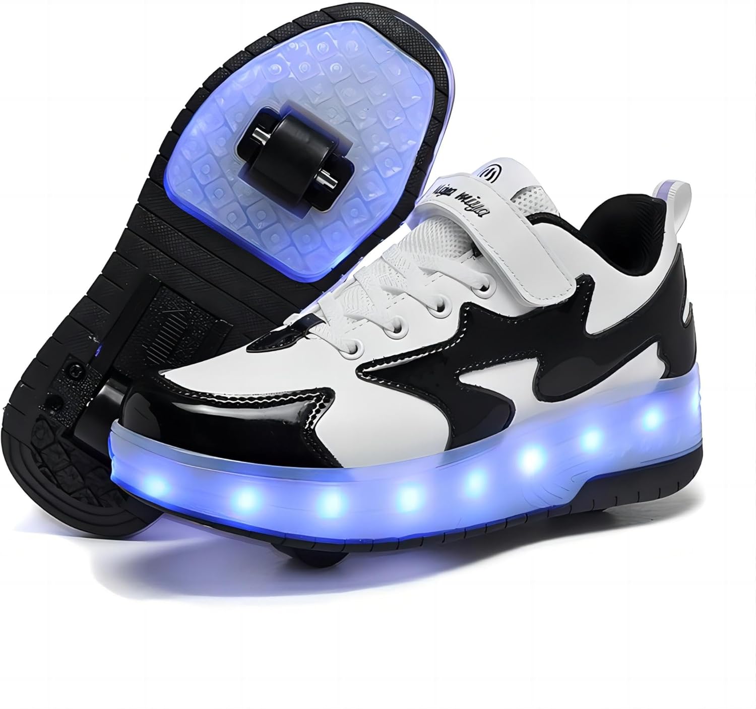 Wooowyet LED Roller Skate Shoes for Kids Boys Girls Light Up Fashion Sneakers Wheels Wheeled USB Rechargeable Hook&Loop