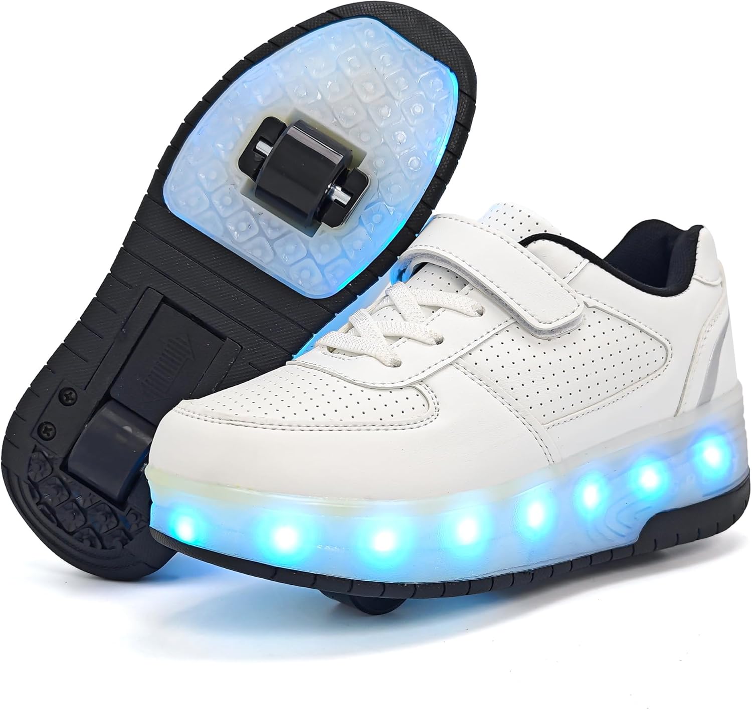 Wooowyet LED Roller Skate Shoes for Kids Boys Girls Light Up Fashion Sneakers Wheels Wheeled USB Rechargeable Hook&Loop