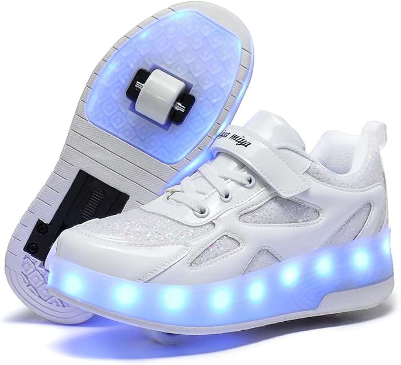 Wooowyet LED Roller Skate Shoes for Kids Boys Girls Light Up Fashion Sneakers Wheels Wheeled USB Rechargeable Hook&Loop