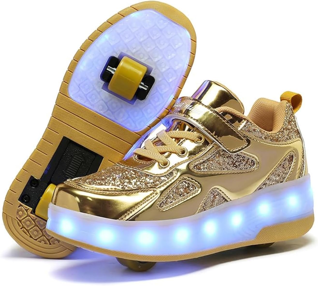 Wooowyet LED Roller Skate Shoes for Kids Boys Girls Light Up Fashion Sneakers Wheels Wheeled USB Rechargeable Hook&Loop