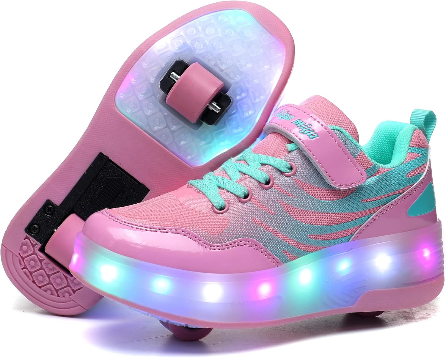 Wooowyet LED Roller Skate Shoes for Kids Boys Girls Light Up Fashion Sneakers Wheels Wheeled USB Rechargeable Hook&Loop