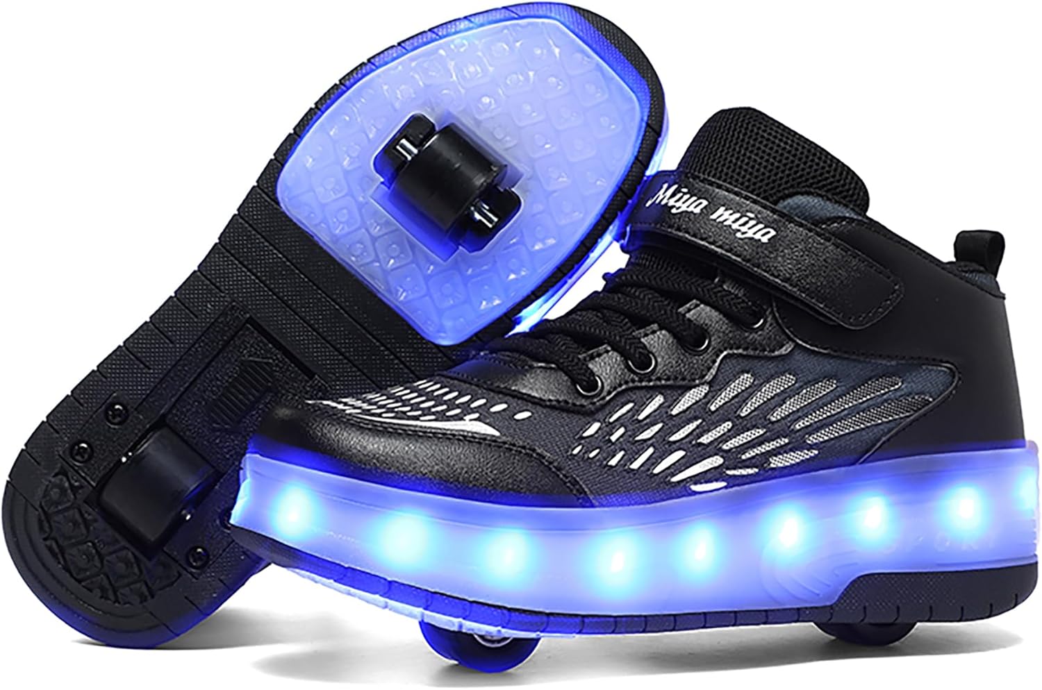 Wooowyet LED Roller Skate Shoes for Kids Boys Girls Light Up Fashion Sneakers Wheels Wheeled USB Rechargeable Hook&Loop