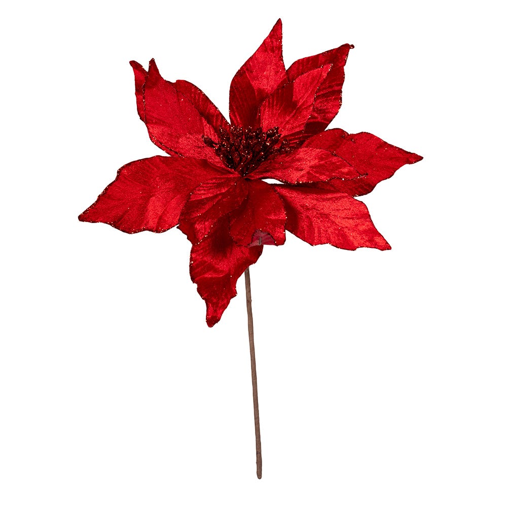 Red Velvet Glittered Poinsettia - 14 Inch