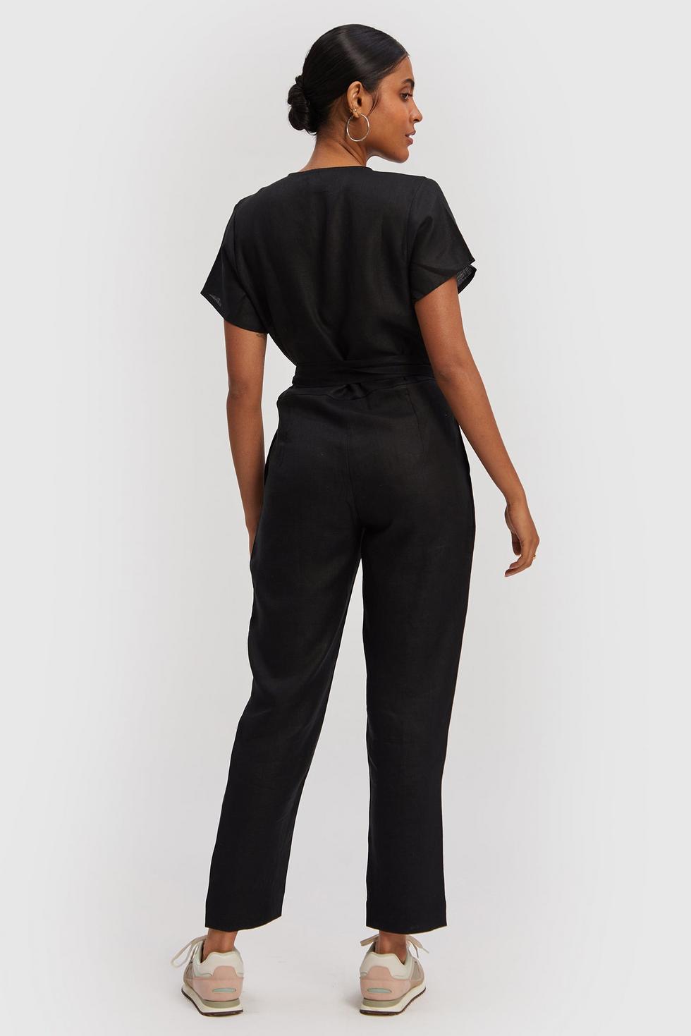 Cropped Wrap Jumpsuit - Black