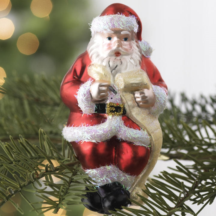 Clip on Glass Santa Ornament