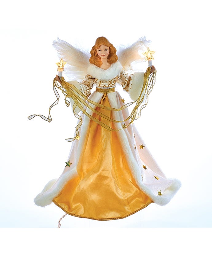 16 inch Cream/Gold Lighted Angel Treetop