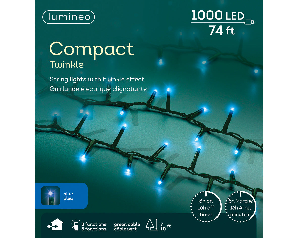 LED Rice Twinkle Stringlight - 1000 Lights - Blue - Green Wire