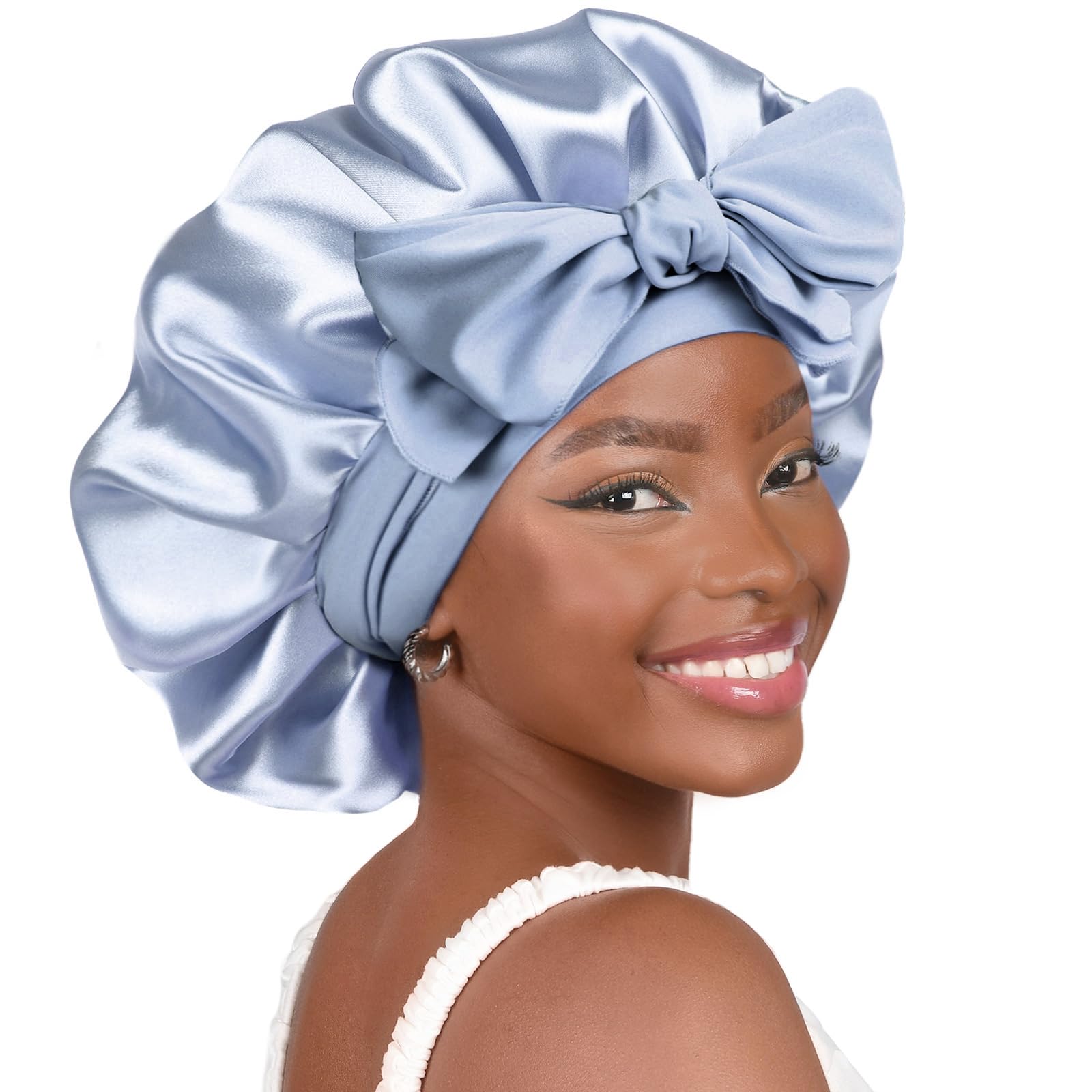 YANIBEST Silk Bonnet for Sleeping Women Satin Bonnet Double Layer Satin Lined Hair Bonnet with Tie Band Curly Hair Blush Pink