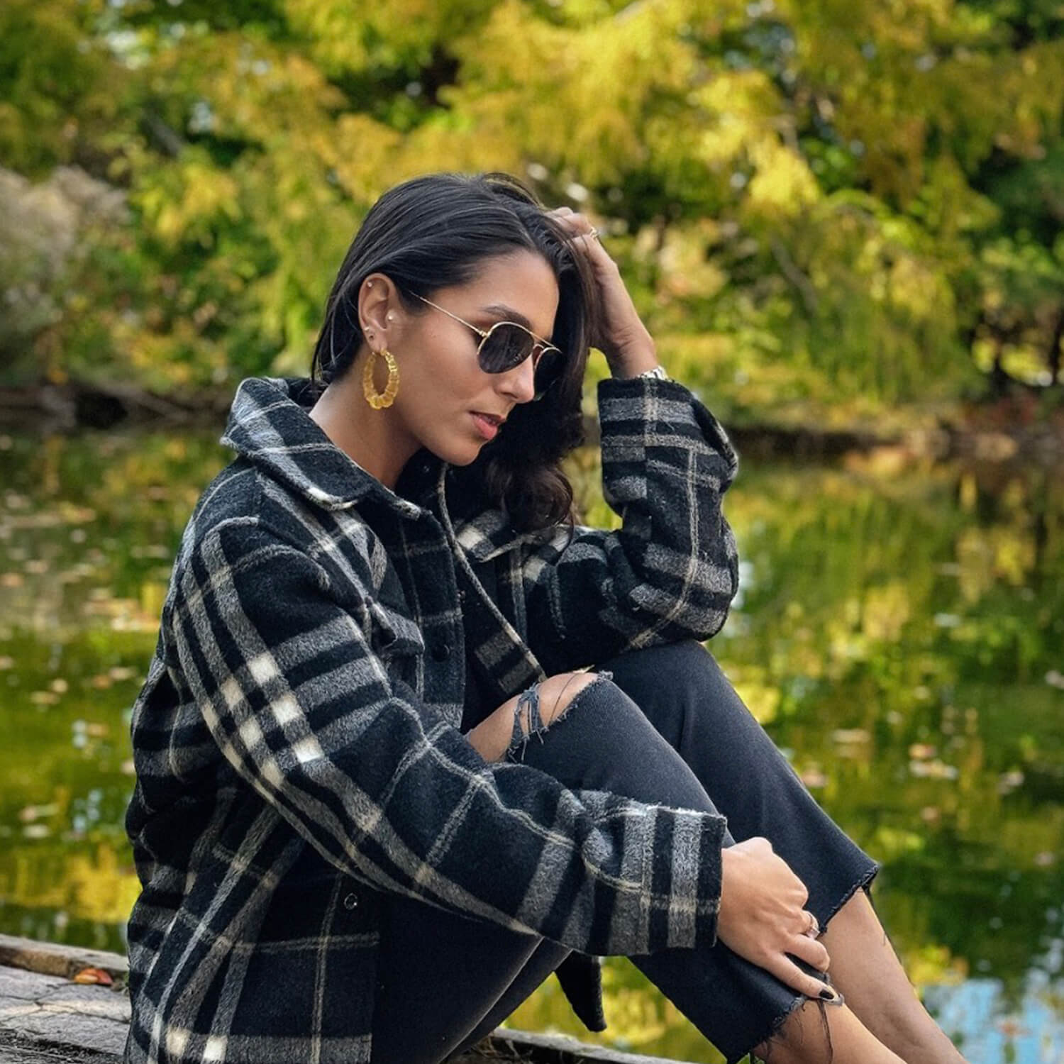 Lemon Yellow Lucite Bamboo Hoop Earrings