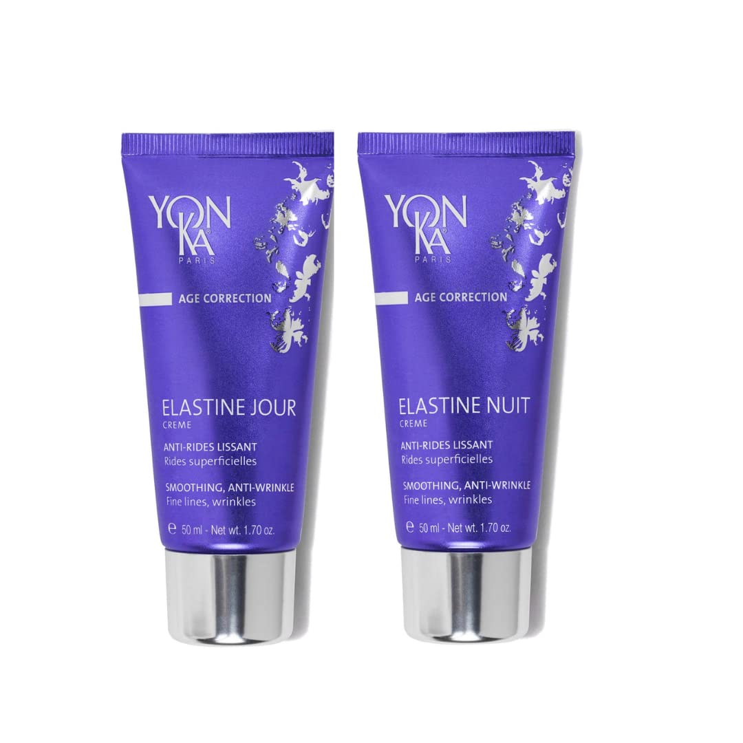 Yon-Ka Elastine Jour & Nuit Anti-Wrinkle Day and Night Cream Set, Anti Aging Facial Moisturizer, Soften Fine Lines and Wrinkles with Vitamin C and Elastin Peptides, Paraben-Free