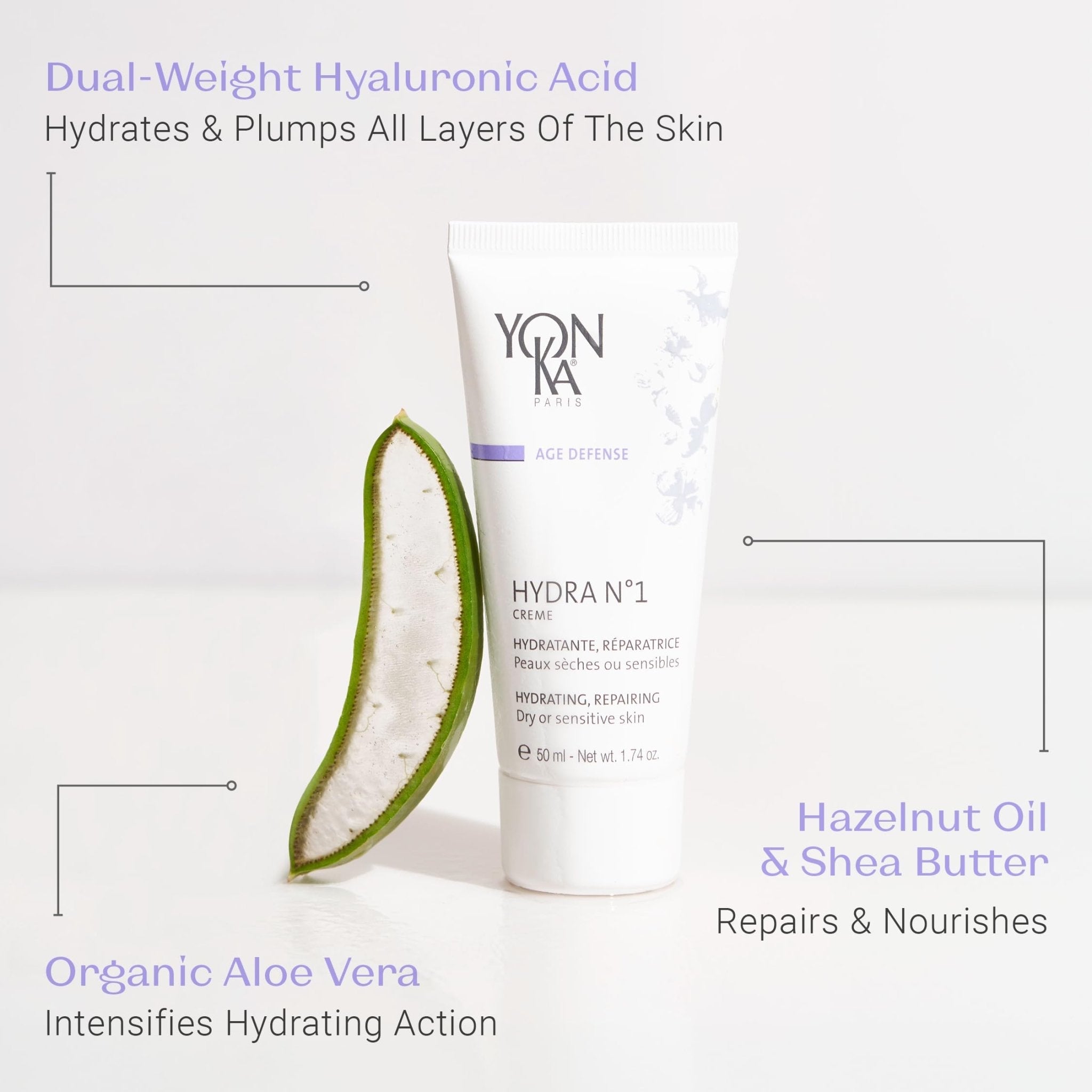 Yonka Daily Reparative Moisturizer, Hydra No. 1 Creme - Rich Anti-Aging Skincare with Hyaluronic Acid, Vitamins A, C & E for Dry Skin, Paraben-Free
