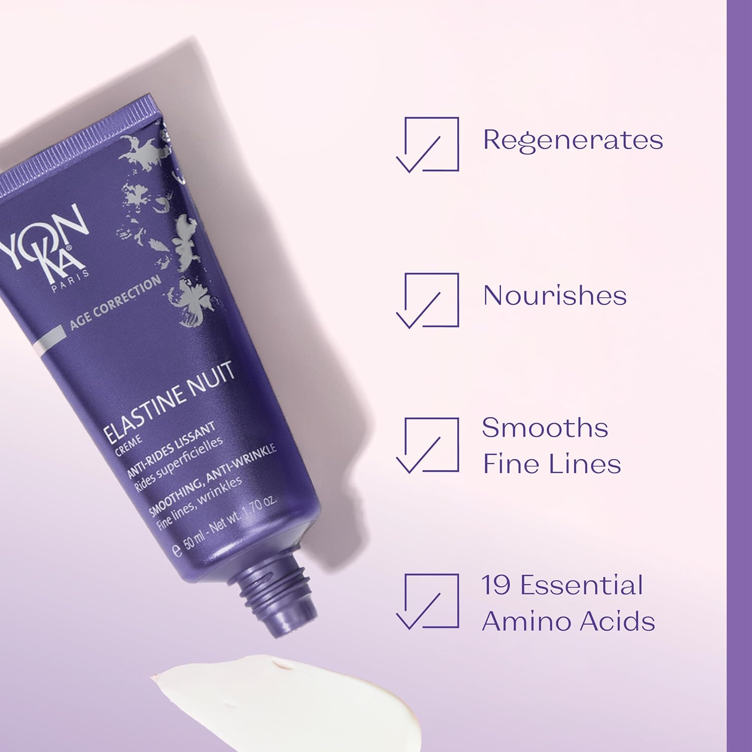 Yonka Elastine Nuit Anti-Wrinkle Night Cream (50ml) Anti Aging Facial Moisturizer and Eye Cream, Soften Fine Lines and Wrinkles with Vitamin C and Elastin Peptides, Paraben-Free