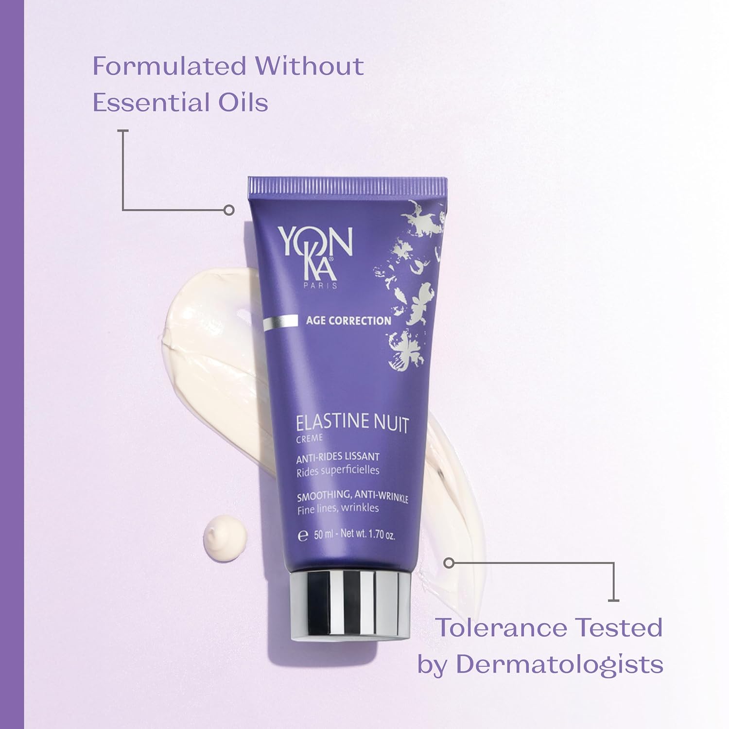 Yonka Elastine Nuit Anti-Wrinkle Night Cream (50ml) Anti Aging Facial Moisturizer and Eye Cream, Soften Fine Lines and Wrinkles with Vitamin C and Elastin Peptides, Paraben-Free