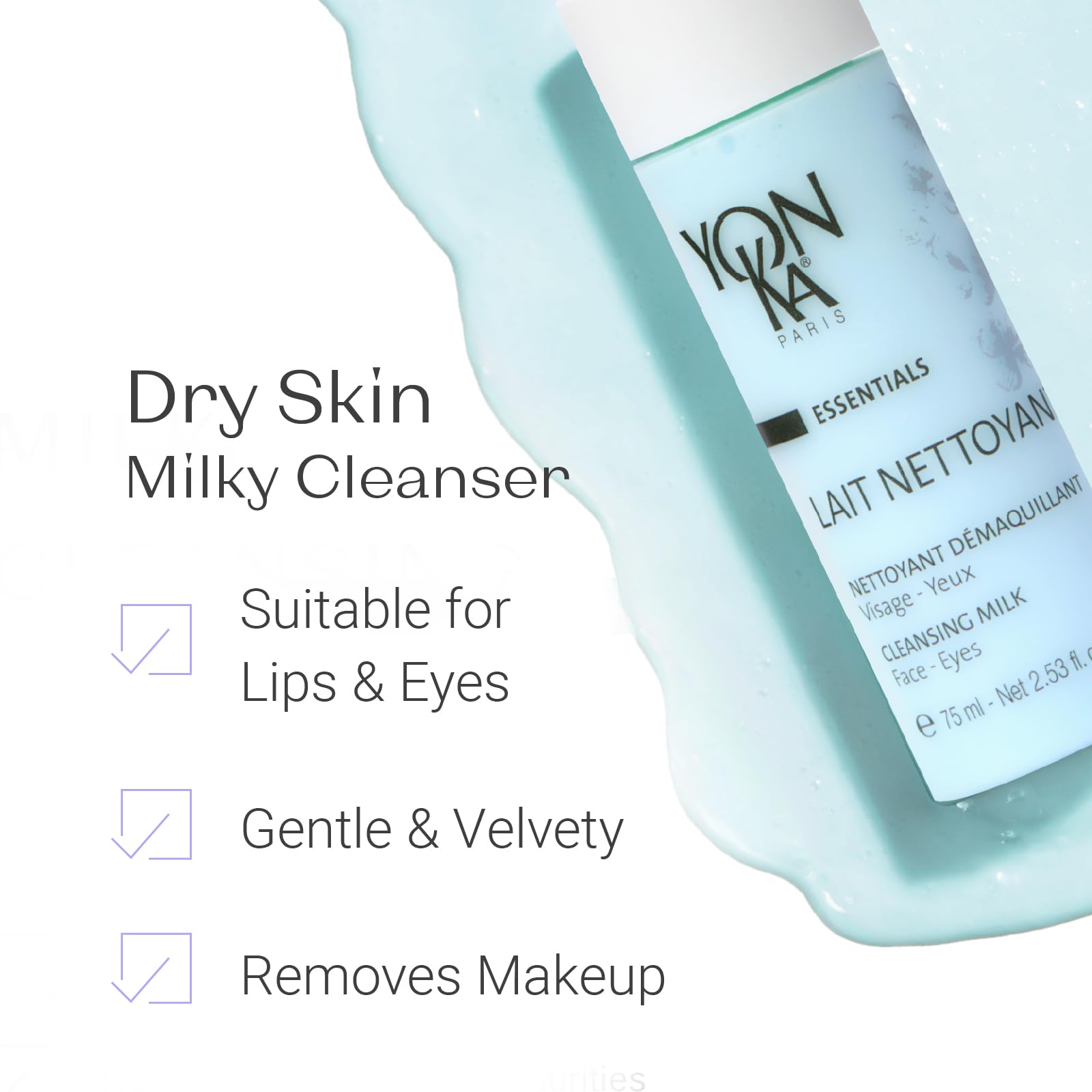 Yonka Lait Nettoyant Facial Cleanser, Gentle Milk Cleanser & Makeup Remover, Daily Plant Based Wash, Moisturize and Balance Skins pH, All Skin Types, Paraben-Free
