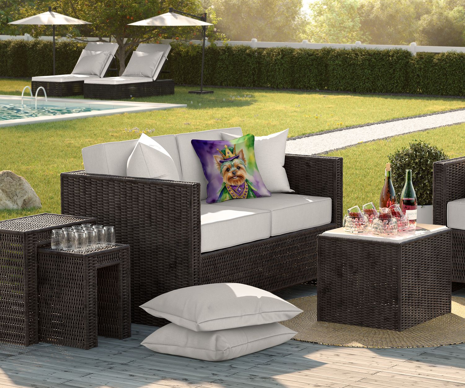 Yorkshire Terrier King of Mardi Gras Throw Pillow Machine Washable, Indoor Outdoor Decorative Pillow for Couch, Bed or Patio, 18Hx18W