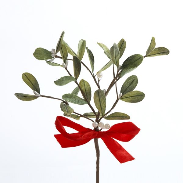 Mistletoe Pick with Red Satin Bow