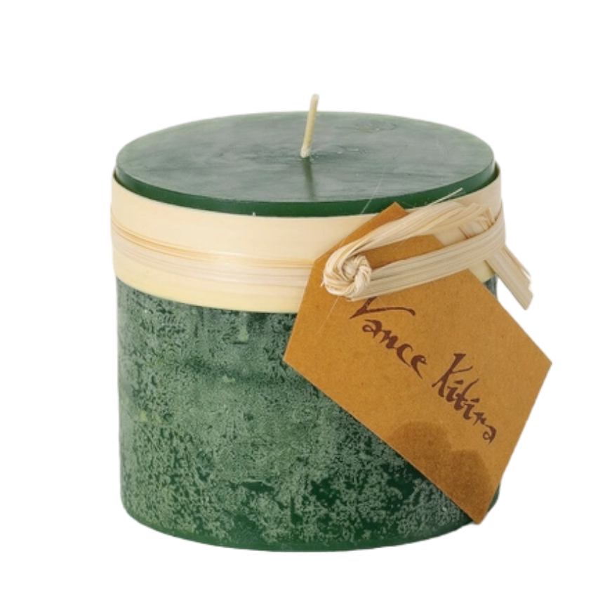 Holly Green Timber Pillar Candle -  3 x 3.25"