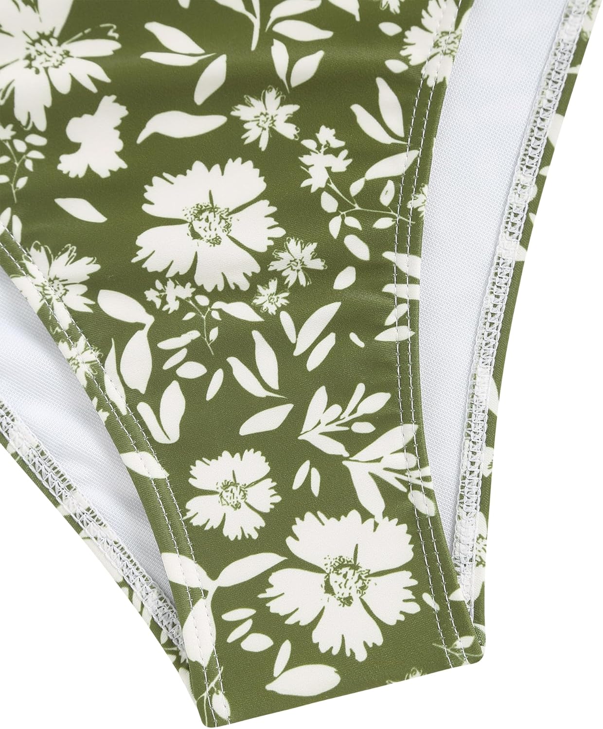 ZAFUL Brazilian Bikini Tops for Women High Cut Bathing Suit for Women 2 Piece Bikini Boho Swimsuit for Women 2024 Trendy M Army Green