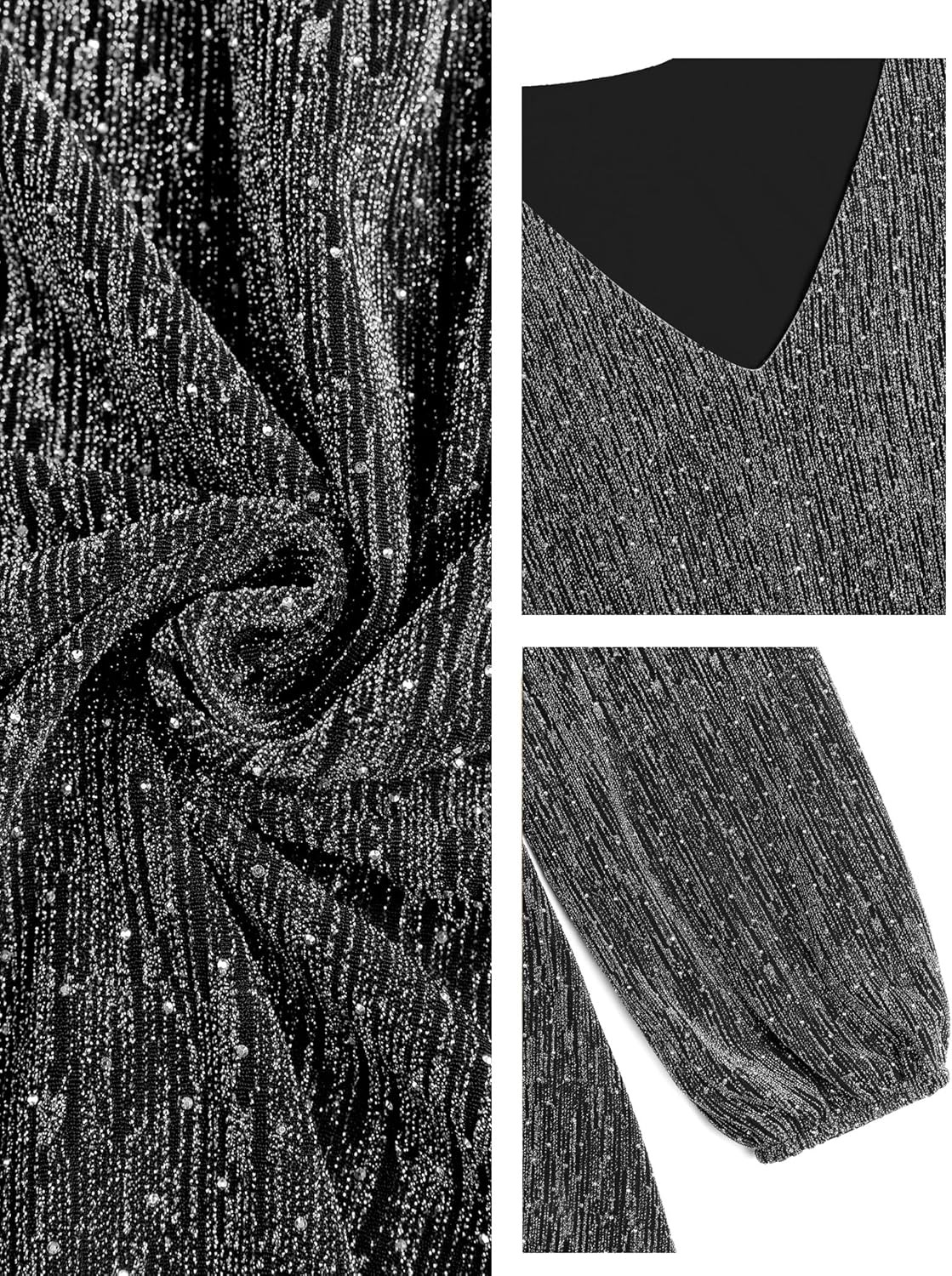 ZAFUL Holiday Long Sleeve Cocktail Dresses for Women 2025 Sexy Sequin Glitter Fall Short Casual V Neck Cocktail Party Club Prom Mini Dresses That Hides Belly Fat Silver X-Large