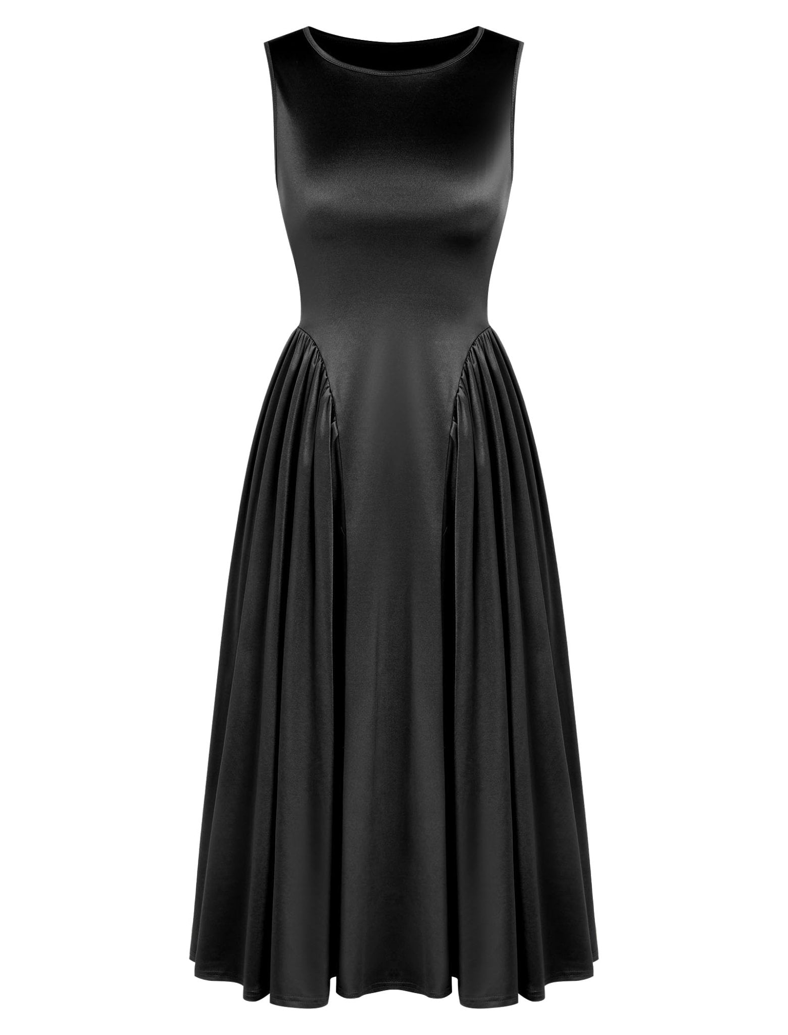 ZAFUL Satin Formal Dress for Women Sleeveless A Line Flowy Wedding Guest Dress Boat Neck Prom Cocktail Party Midi Dresses