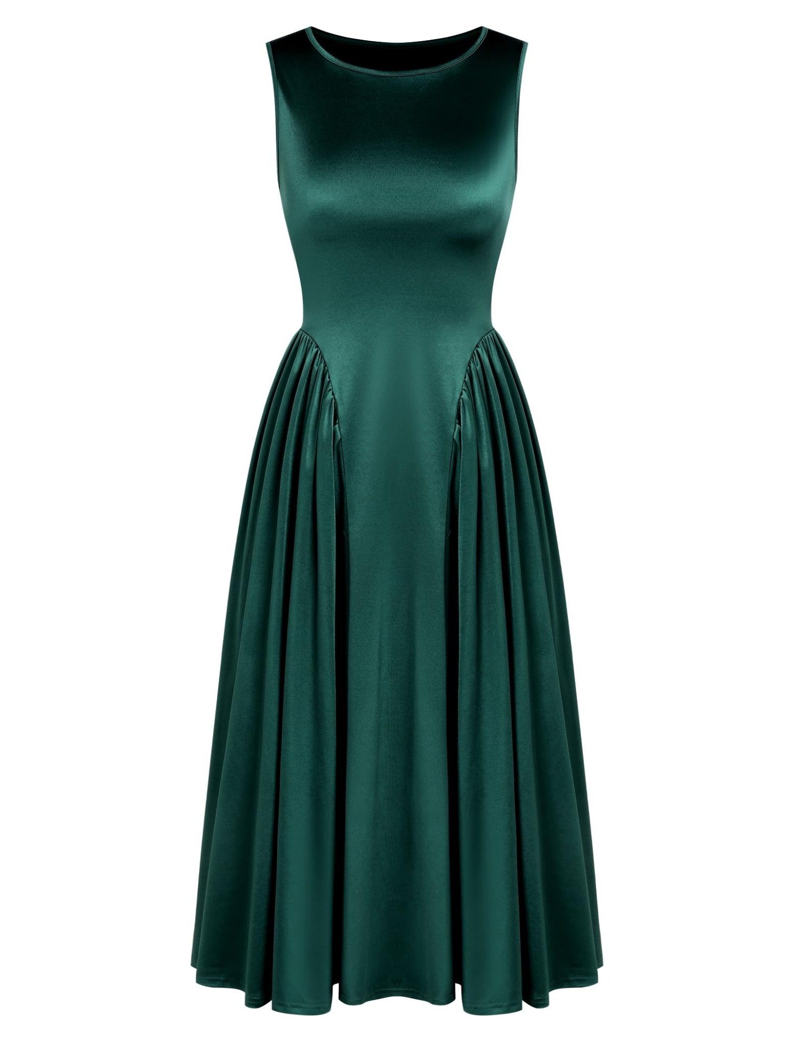 ZAFUL Satin Formal Dress for Women Sleeveless A Line Flowy Wedding Guest Dress Boat Neck Prom Cocktail Party Midi Dresses