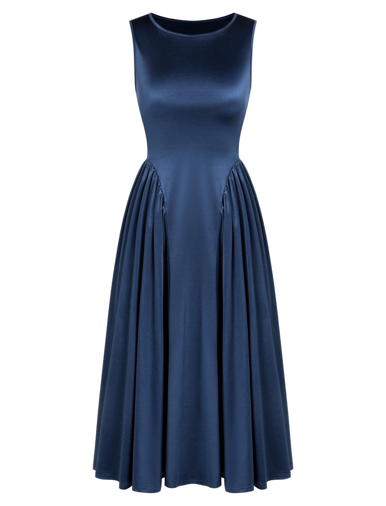 ZAFUL Satin Formal Dress for Women Sleeveless A Line Flowy Wedding Guest Dress Boat Neck Prom Cocktail Party Midi Dresses