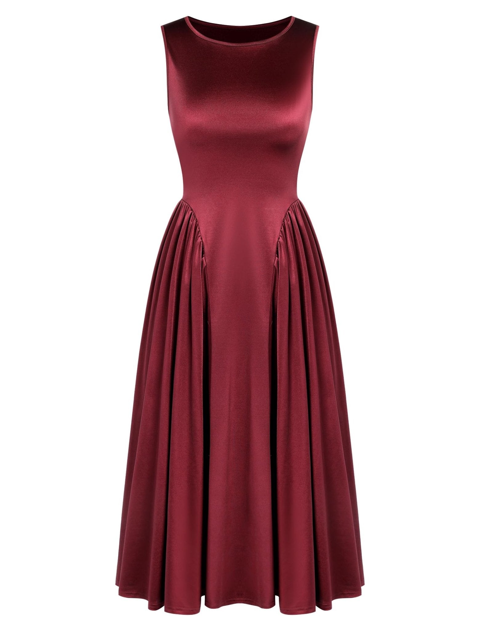 ZAFUL Satin Formal Dress for Women Sleeveless A Line Flowy Wedding Guest Dress Boat Neck Prom Cocktail Party Midi Dresses