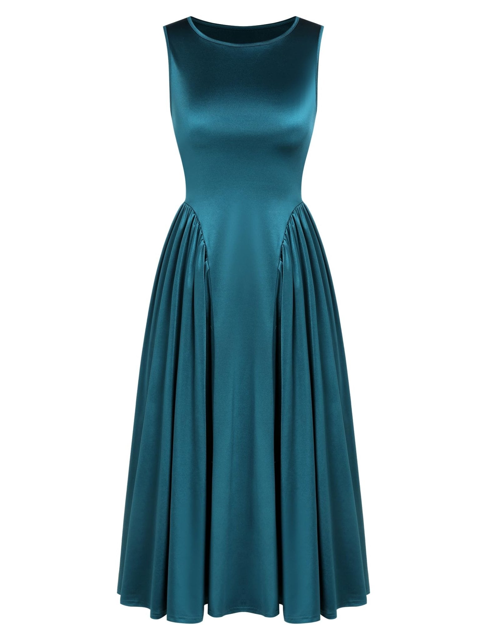 ZAFUL Satin Formal Dress for Women Sleeveless A Line Flowy Wedding Guest Dress Boat Neck Prom Cocktail Party Midi Dresses