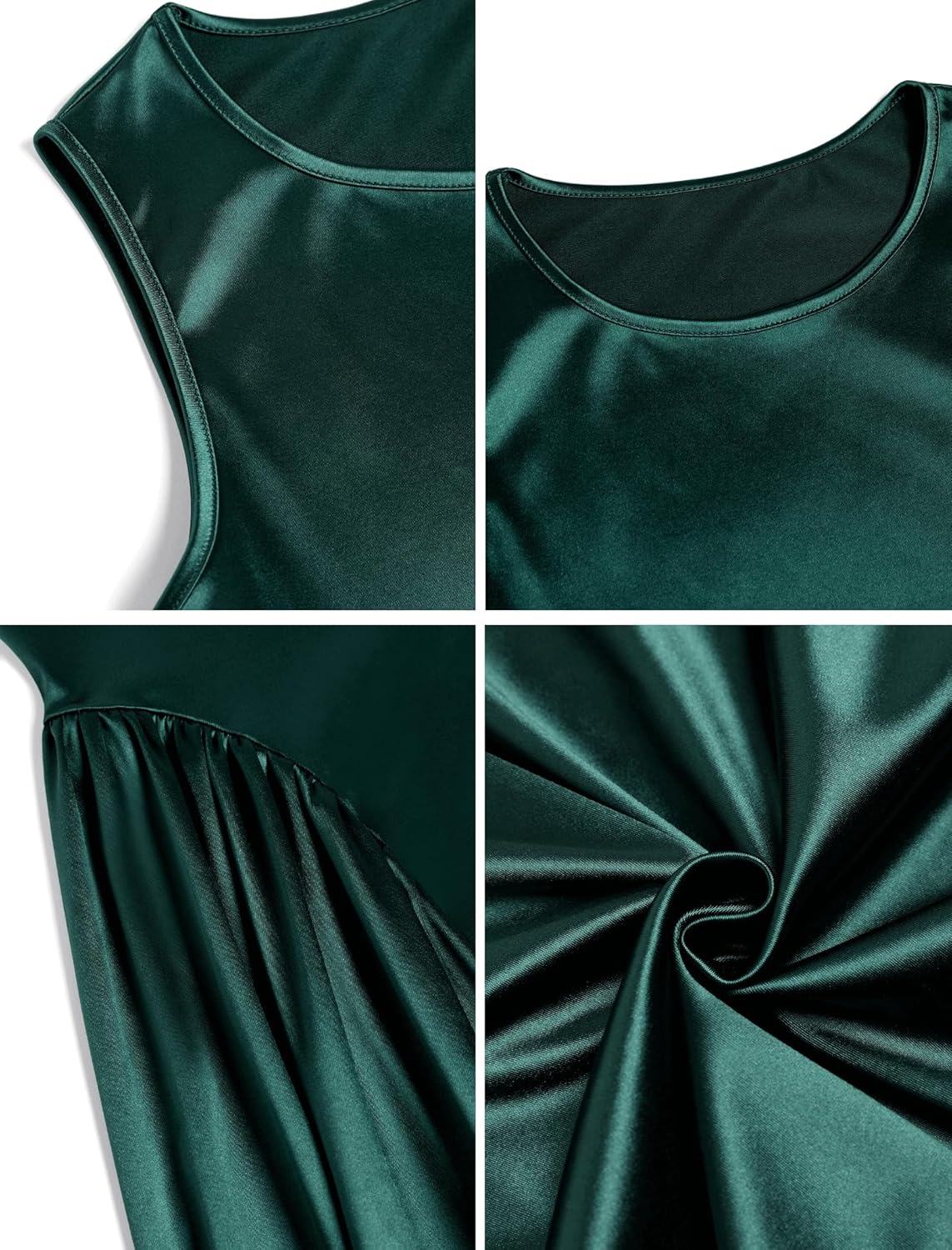 ZAFUL Satin Formal Dress for Women Sleeveless A Line Flowy Wedding Guest Dress Boat Neck Prom Cocktail Party Midi Dresses