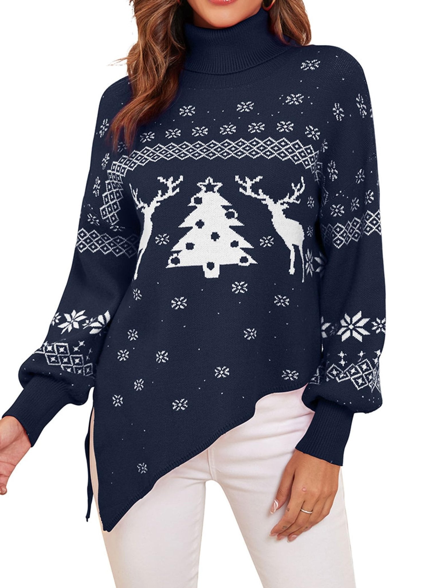 ZAFUL Women Christmas Sweater Oversized Pullover Sweaters Casual Loose Long Sleeve Knit Tops