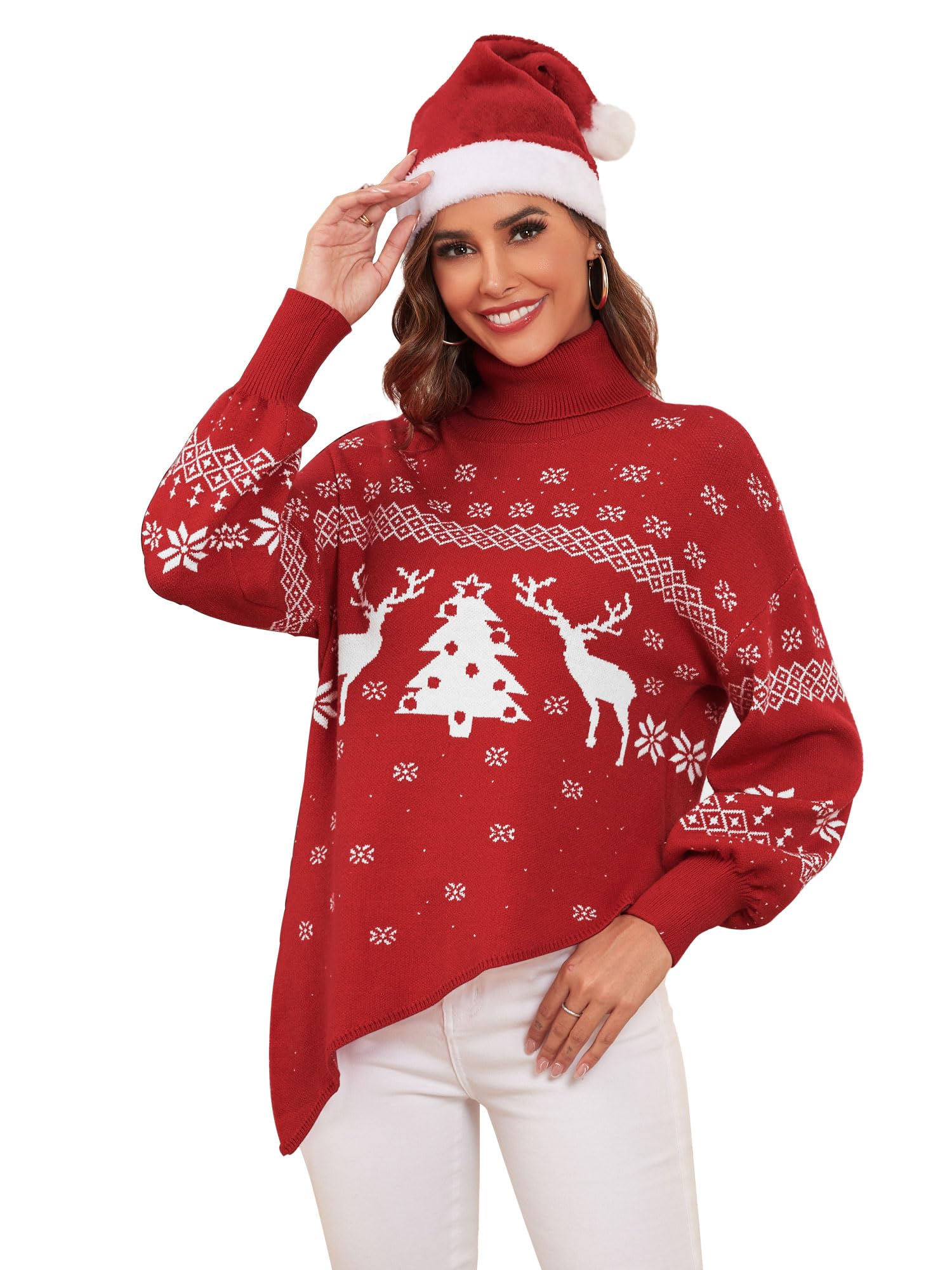 ZAFUL Women Christmas Sweater Oversized Pullover Sweaters Casual Loose Long Sleeve Knit Tops