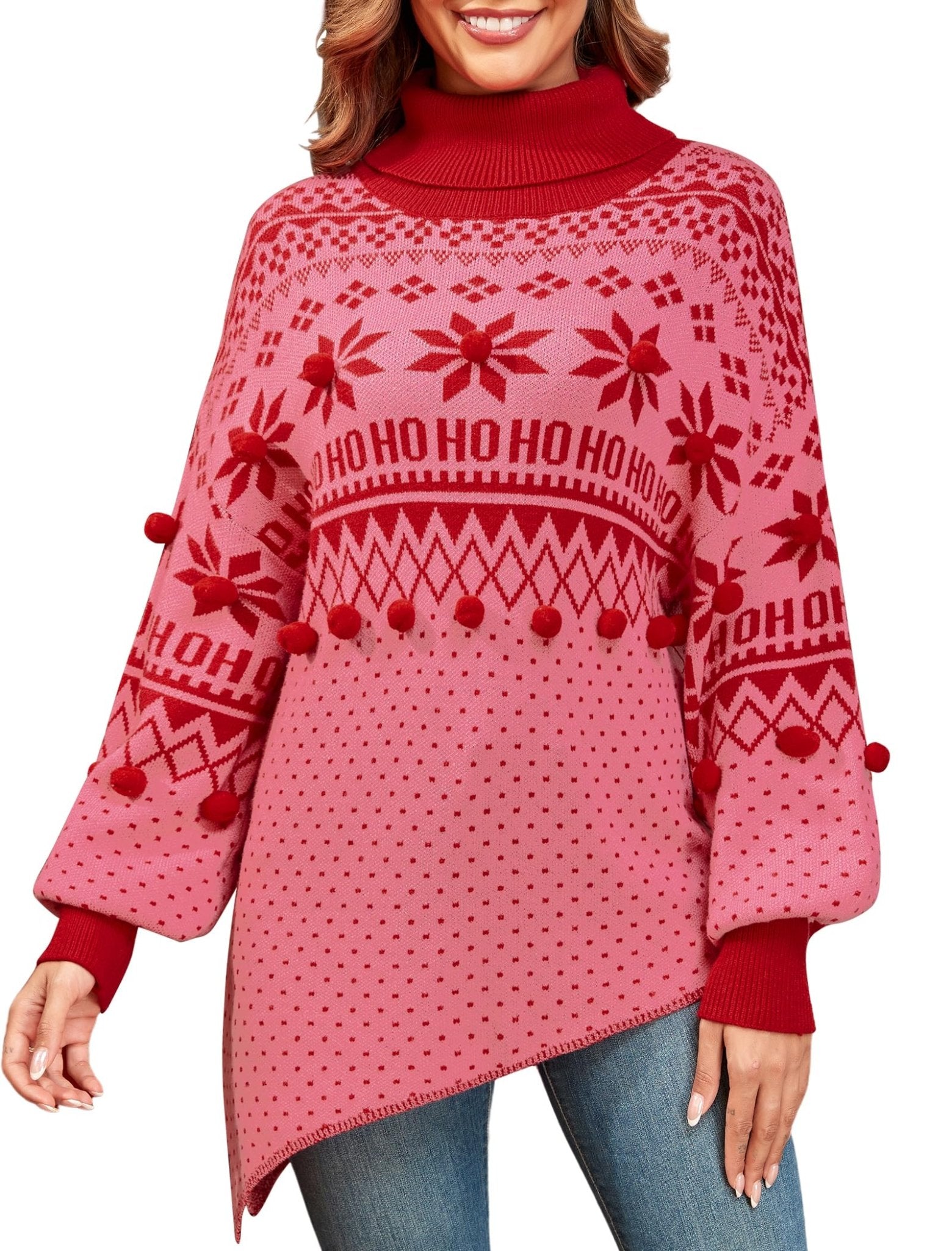 ZAFUL Women Christmas Sweater Oversized Pullover Sweaters Casual Loose Long Sleeve Knit Tops