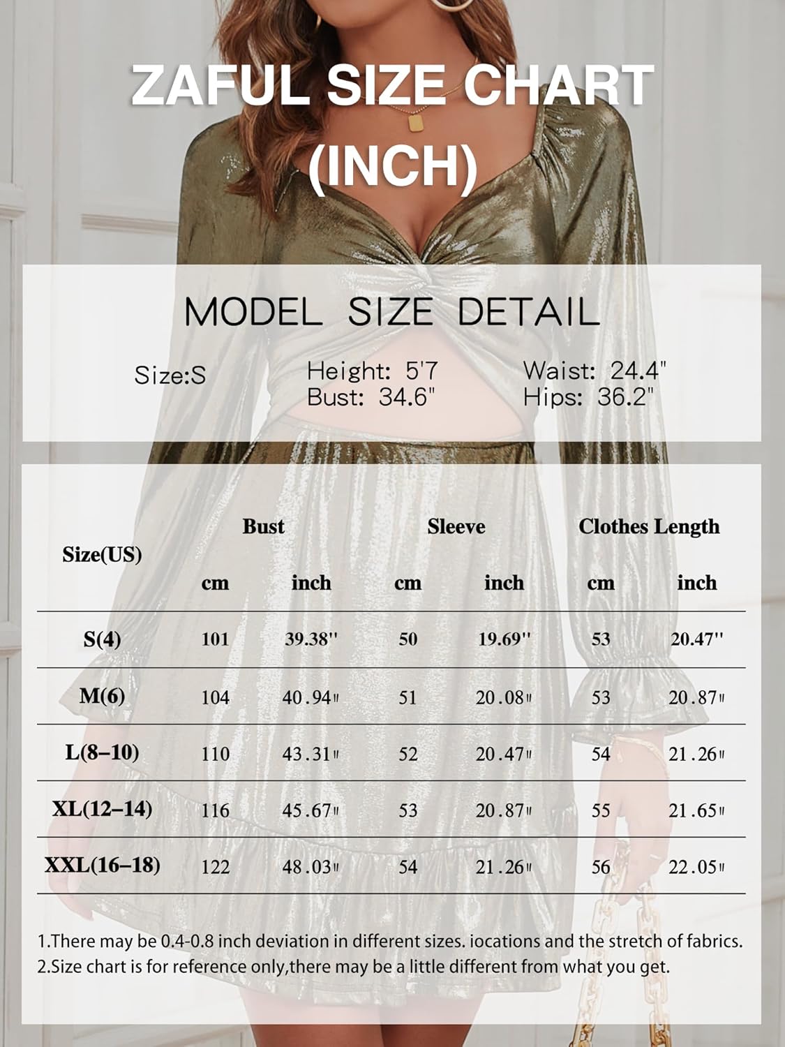 ZAFUL Women's 2023 Long Sleeve V Neck Mini Dress Smoked Back Glitter Christmas Cocktail Party Evening Dress with Ruffles Hem