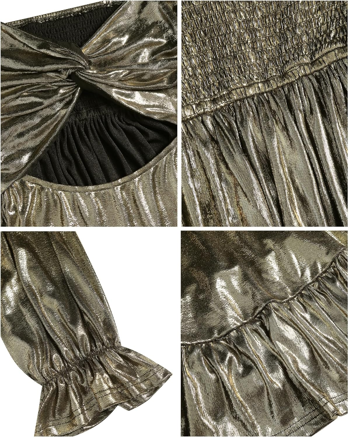 ZAFUL Women's 2023 Long Sleeve V Neck Mini Dress Smoked Back Glitter Christmas Cocktail Party Evening Dress with Ruffles Hem