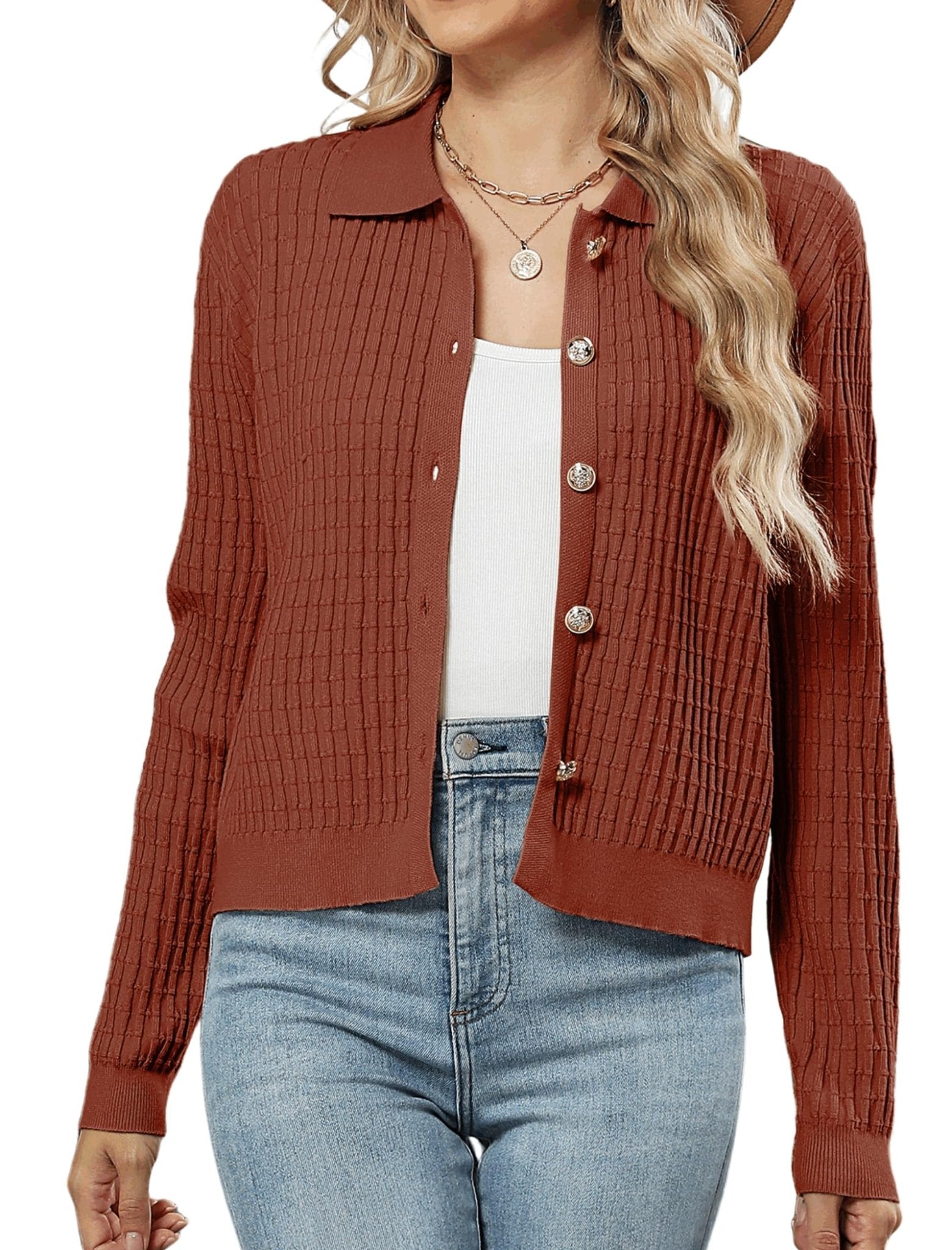 ZAFUL Womens Cable Knit Cardigan Sweater Casual Long Sleeve Open Front Button Down Cardigan Lapel Neck Cropped Sweater