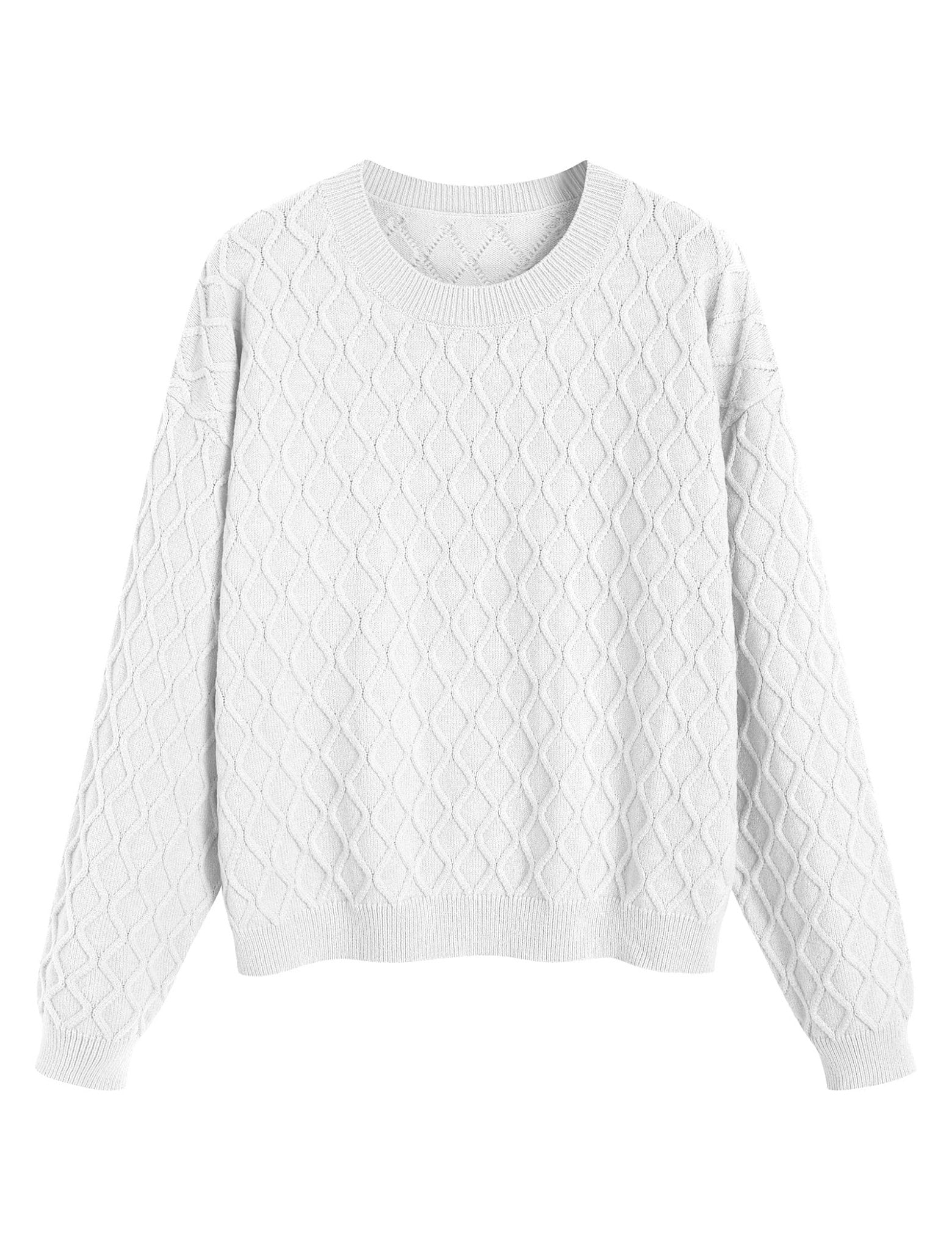 ZAFUL Women's Cable Knit Sweaters Trendy Fall Crewneck Long Sleeve Casual Loose Jumper Pullover Oversized Sweater Tops 2025