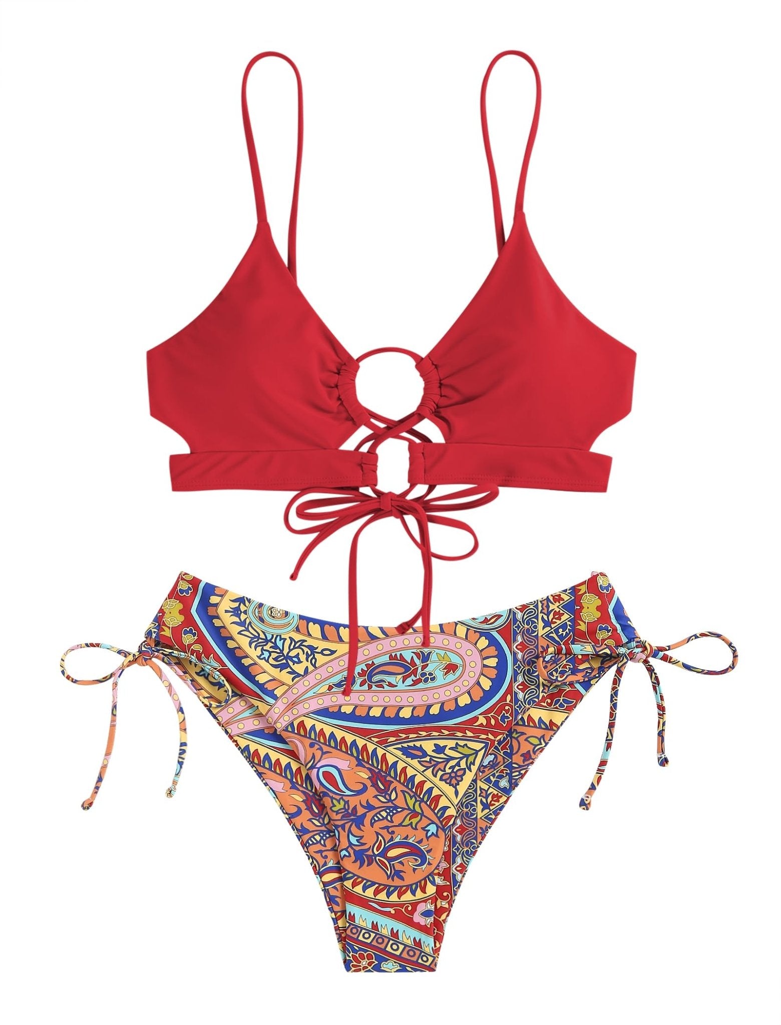 ZAFUL Women's Cheeky Bikini Set 2 Piece Sexy String High Cut Swimsuits Lace Up Tie Side Bathing Suits 2025