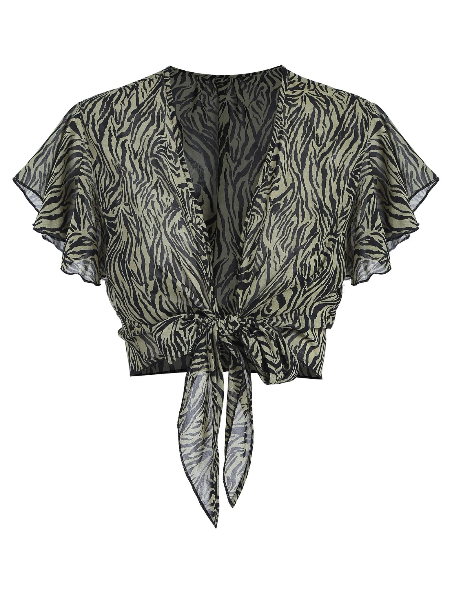 ZAFUL Women's Chiffon Cropped Bolero Sheer Shrugs for Dress Short Sleeve Tie Front Cardigan