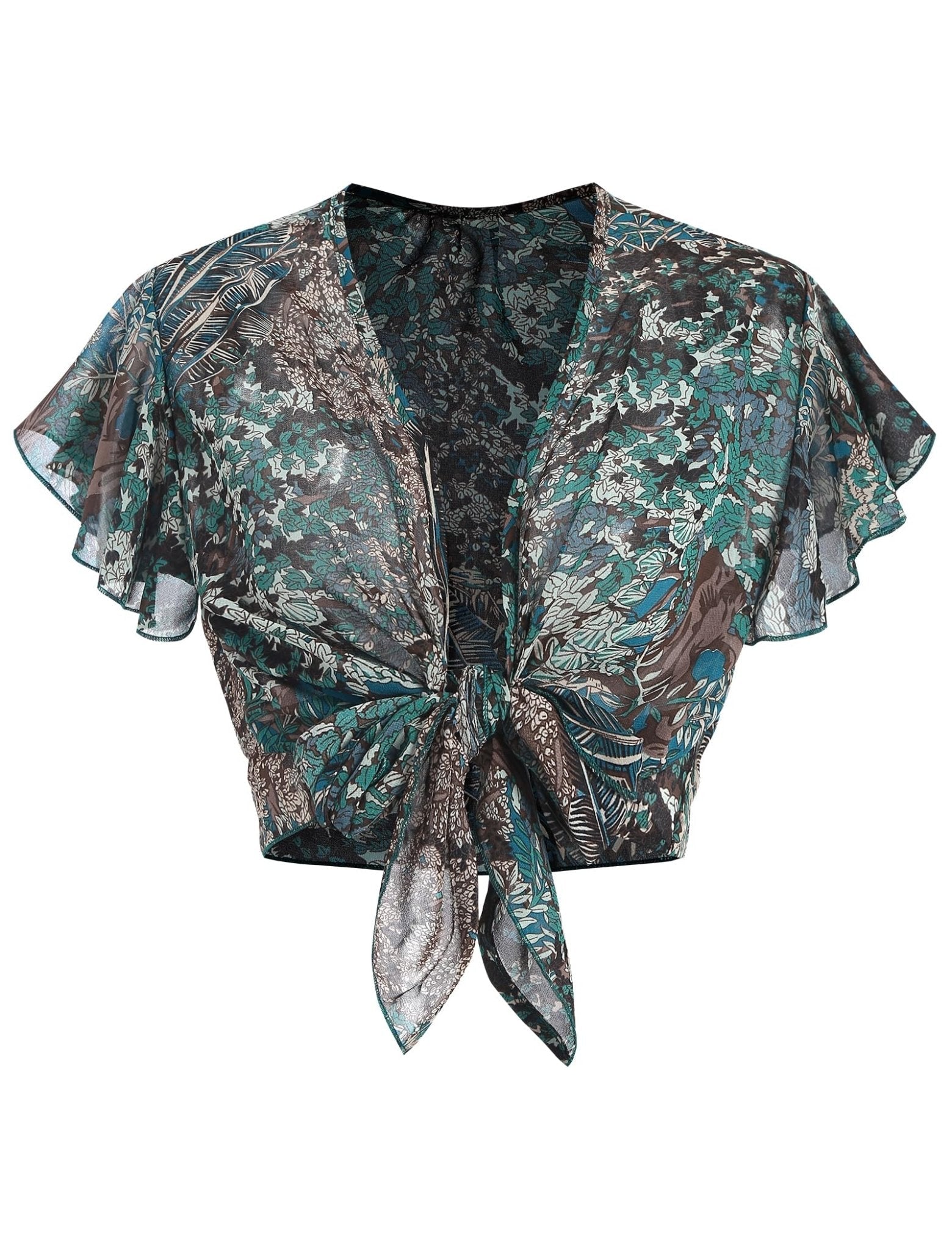 ZAFUL Women's Chiffon Cropped Bolero Sheer Shrugs for Dress Short Sleeve Tie Front Cardigan