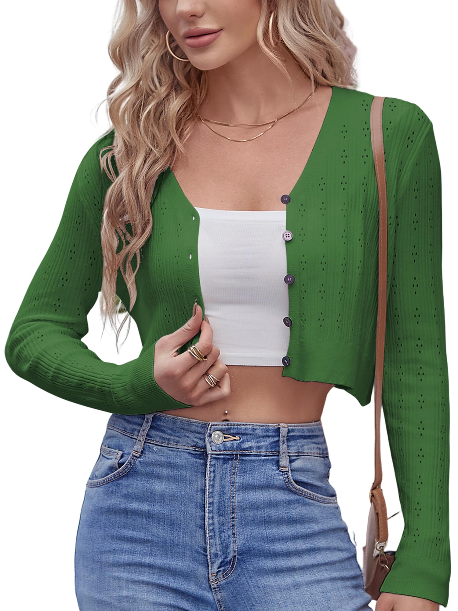 ZAFUL Women's Cropped Bolero Long Sleeve Knit Cardigan V Neck Button Down Shurg for Dress