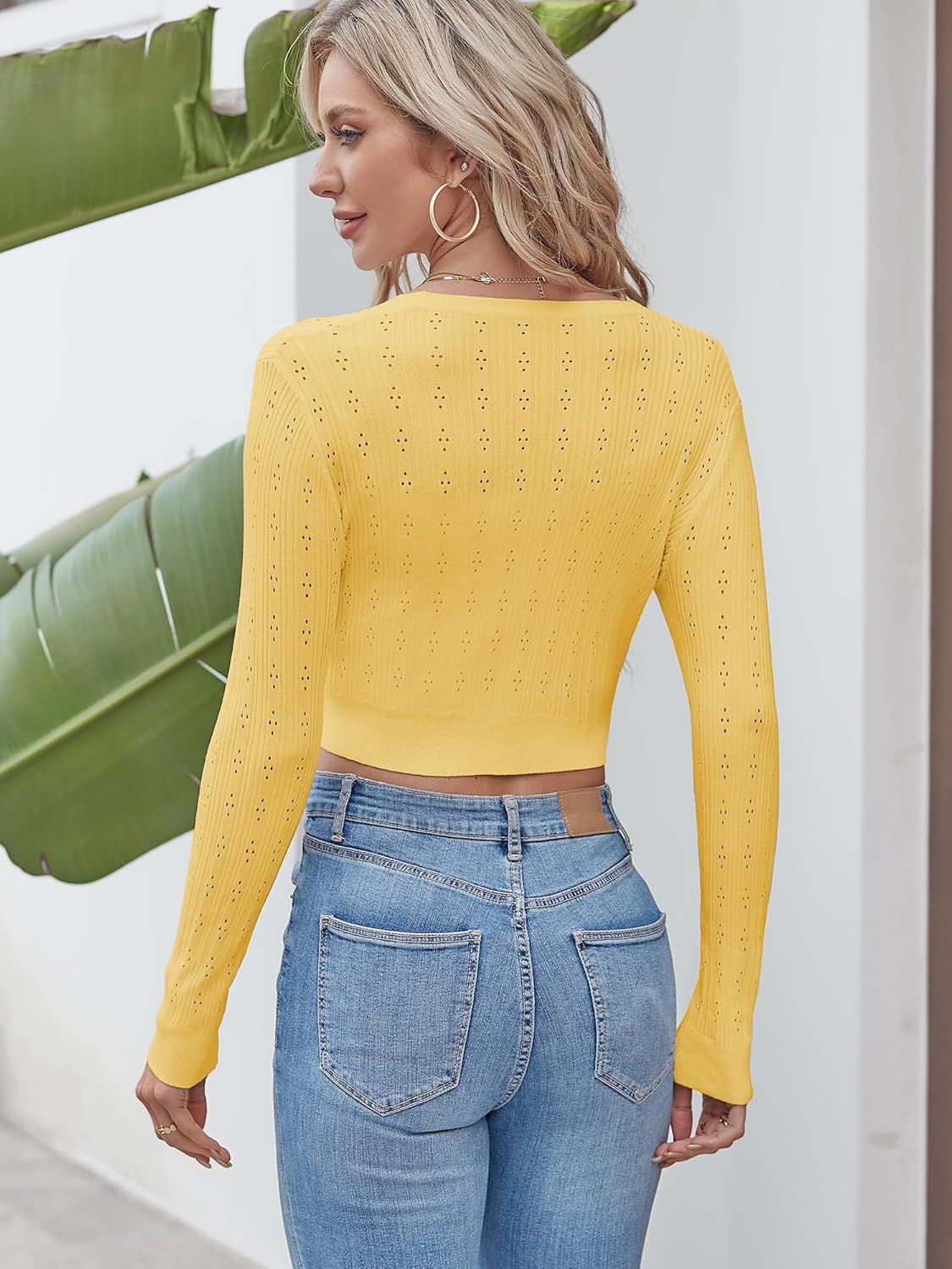 ZAFUL Women's Cropped Bolero Long Sleeve Knit Cardigan V Neck Button Down Shurg for Dress