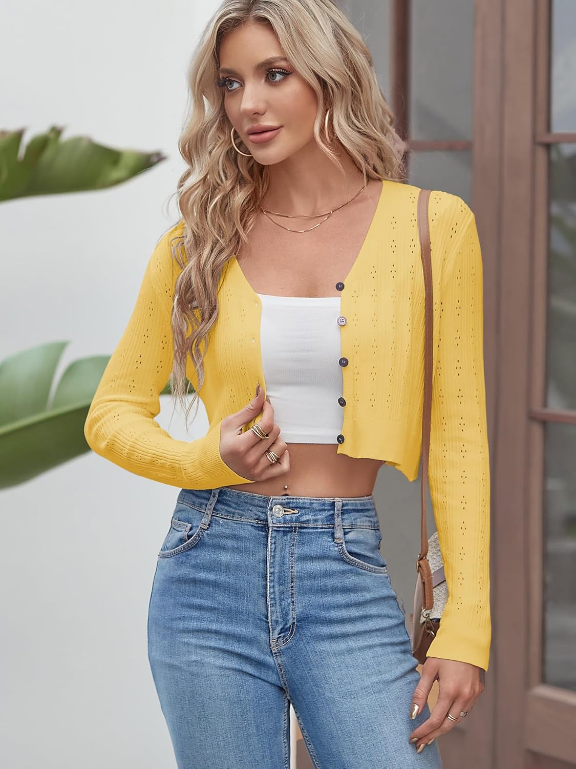 ZAFUL Women's Cropped Bolero Long Sleeve Knit Cardigan V Neck Button Down Shurg for Dress