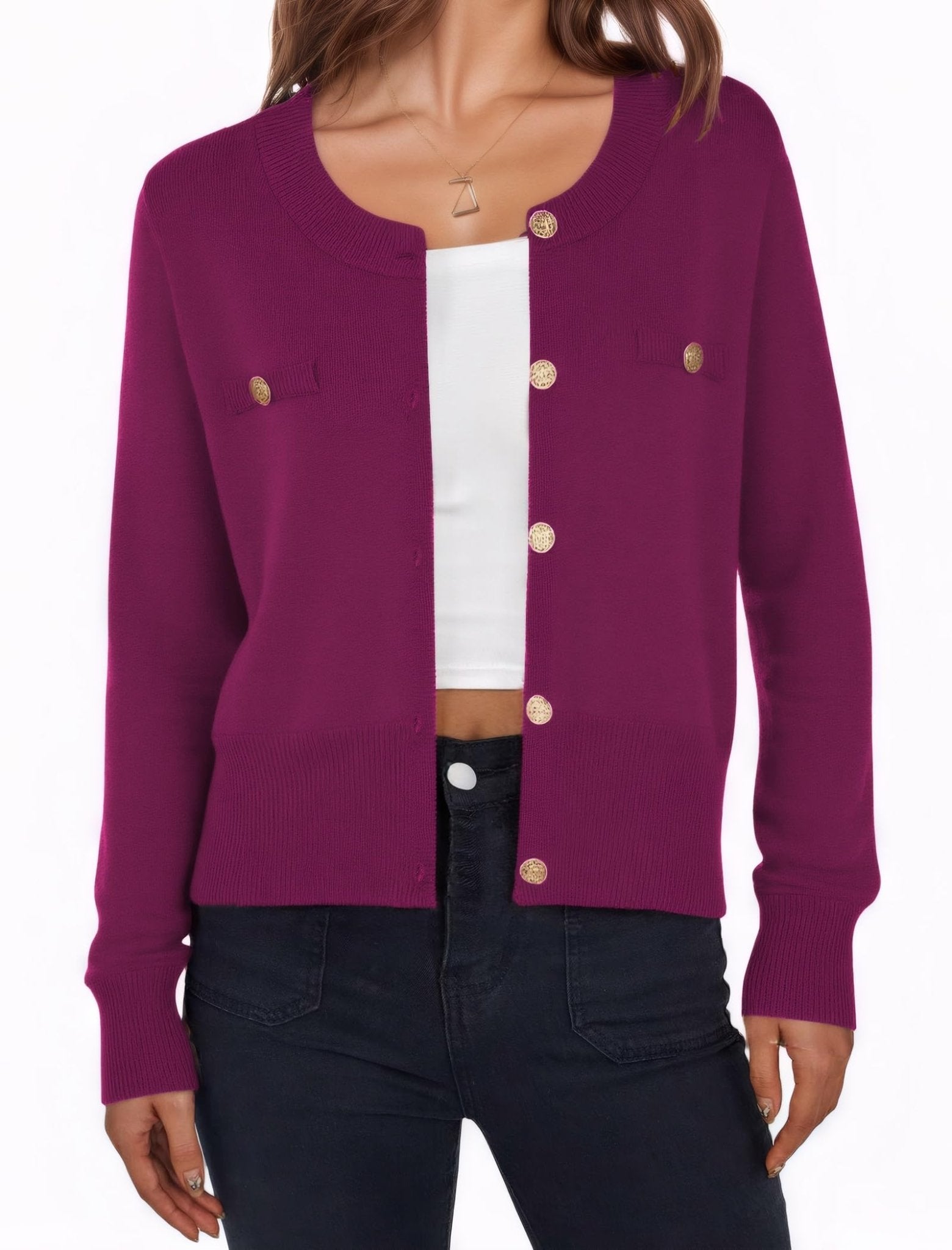 ZAFUL Womens Fall Button Up Cardigan 2025 Lightweight Crew Neck Open Front Long Sleeve Knit Sweater Blazers