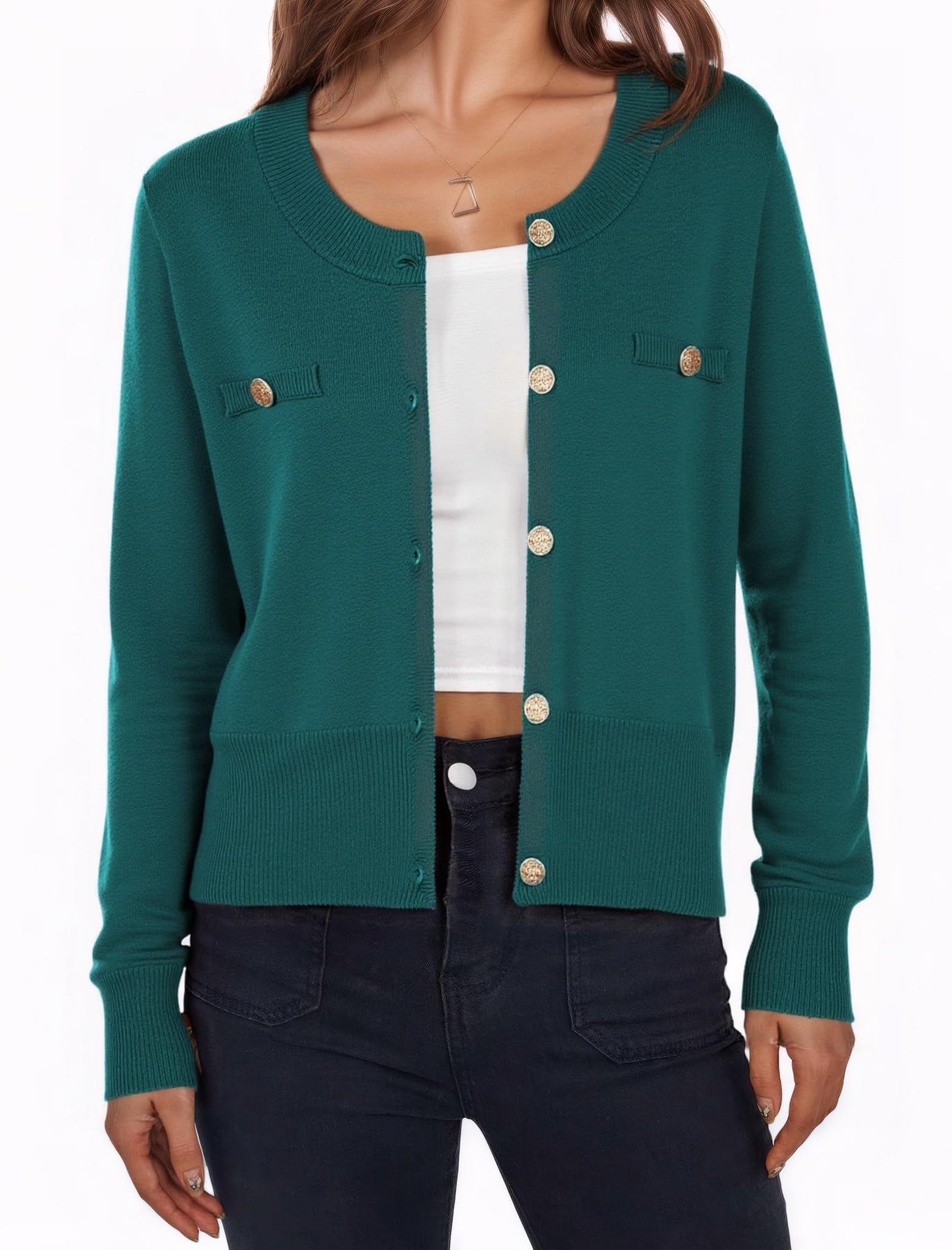 ZAFUL Womens Fall Button Up Cardigan 2025 Lightweight Crew Neck Open Front Long Sleeve Knit Sweater Blazers