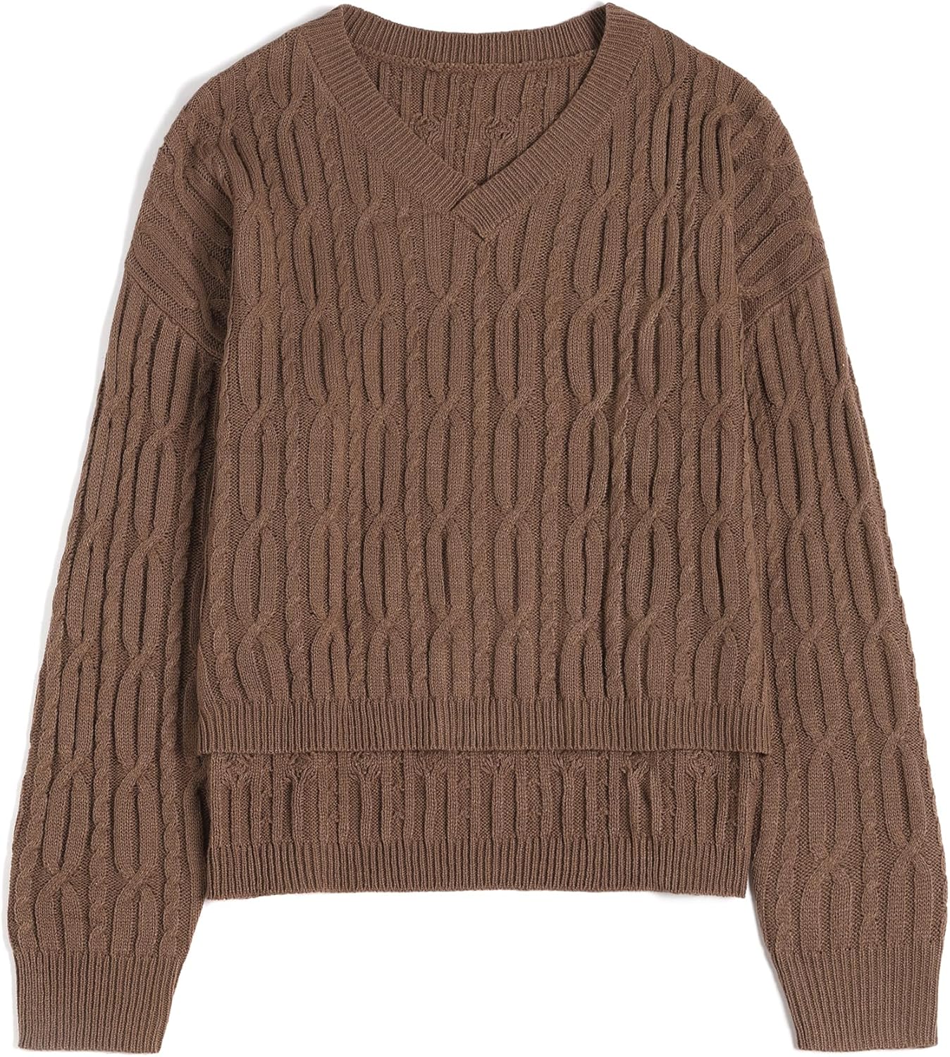 ZAFUL Womens Fall Oversized Sweaters Lightweight 2025 Cable Knit V Neck Long Sleeve Casual Loose Winter Pullover Tops